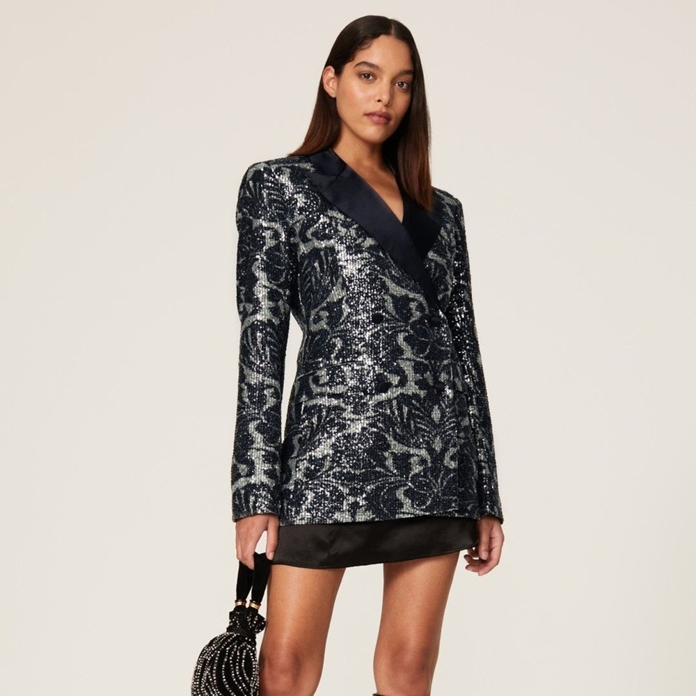 Rotate Birger Christensen Luxury Sequin Blazer Black Size 4 Maximalist Glam